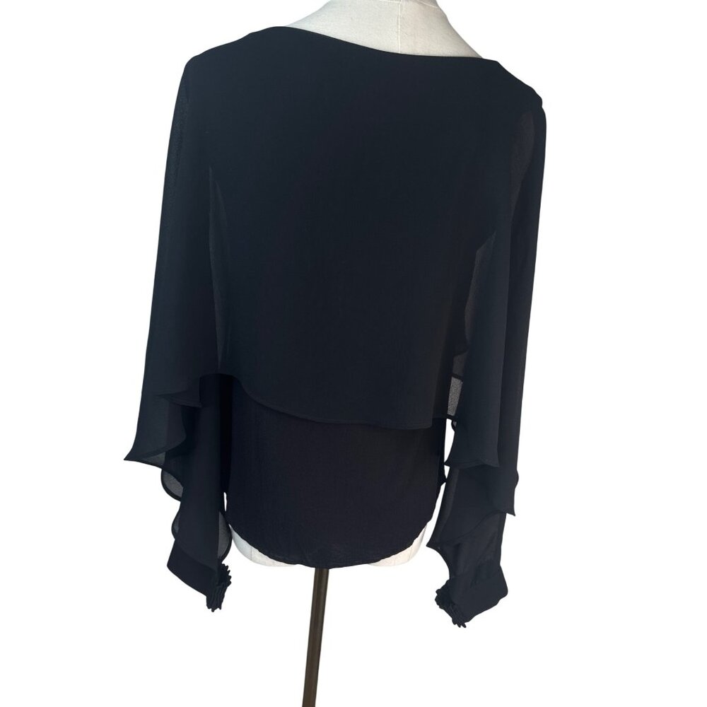2/$30 ZARA Large Black Chiffon Sheer Wide Sleeves Blouse Cuffs - Picture 3 of 12